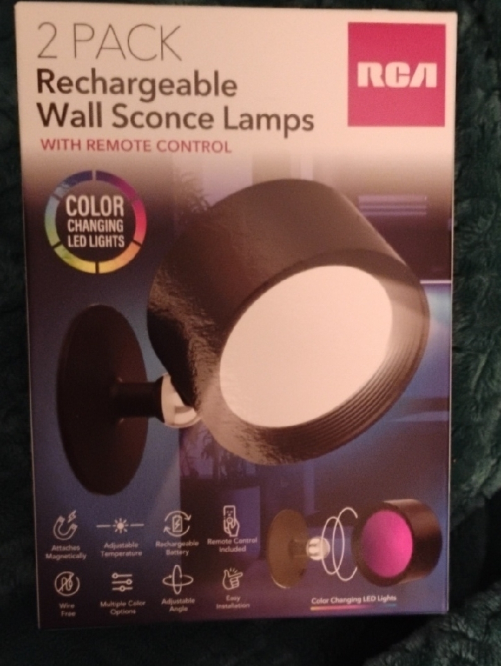 RCA Black Rechargeable Wall Sconce Lamp - Color Changing LED